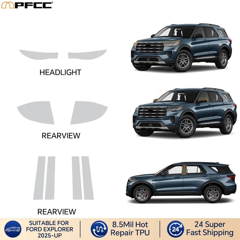 

Pre Cut For Ford Explorer 2025 8.5mil Precut Paint Protection Film Clear Bra Transparent Car Front Headlight Rearview Film ﻿