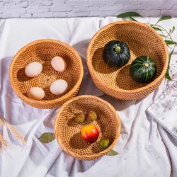 HEMU Round Rattan Woven Basket Wicker Fruit Basket Bread Food Kitchen Home Decor Organizer readbasket For Kitchen