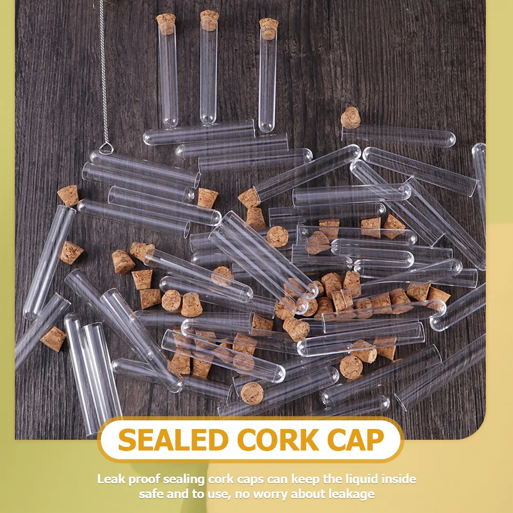 50Pcs Test Tubes with Cork Leak Proof Small Vials for Liquid Sample Storage Clear Scientific Lab Bottles Essential Oil Powder