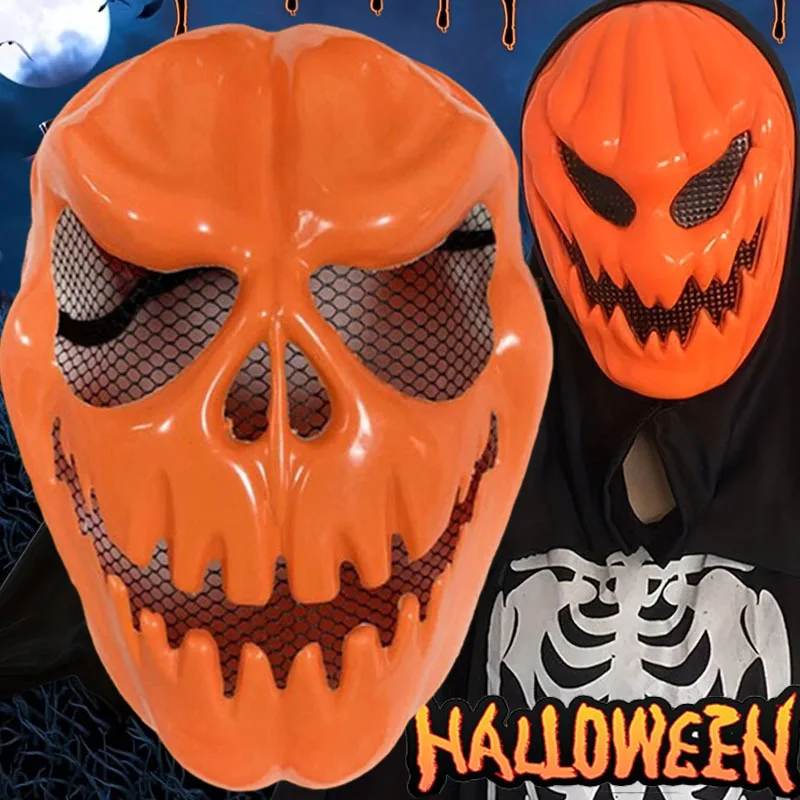 Masque de citrouille d'halloween, couvre-tête effrayant, accessoires de Cosplay de fête d'horreur, couvre-chef amusant Orange, accessoires de Costume pour adultes, 1/2 pièces