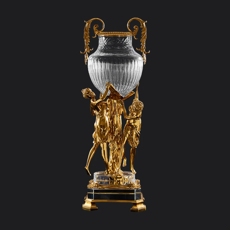 high quality interior design handmade copper corner frame crystal home decoration luxury floor decoration home vase