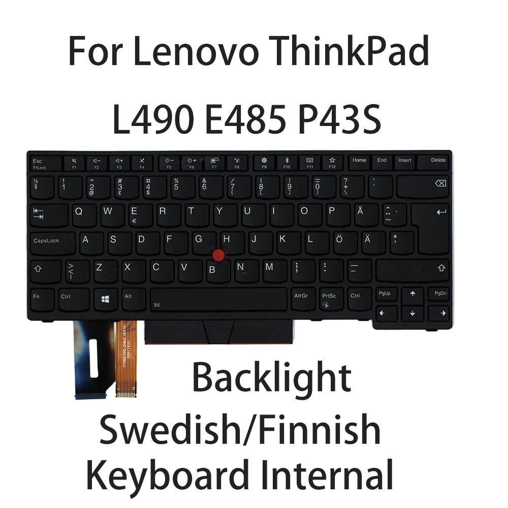 Новая черная клавиатура для ноутбука Lenovo ThinkPad L490 E485 P43S с шведской/финской подсветкой FRU:01YP545 01YP305 01YP385 01YP465