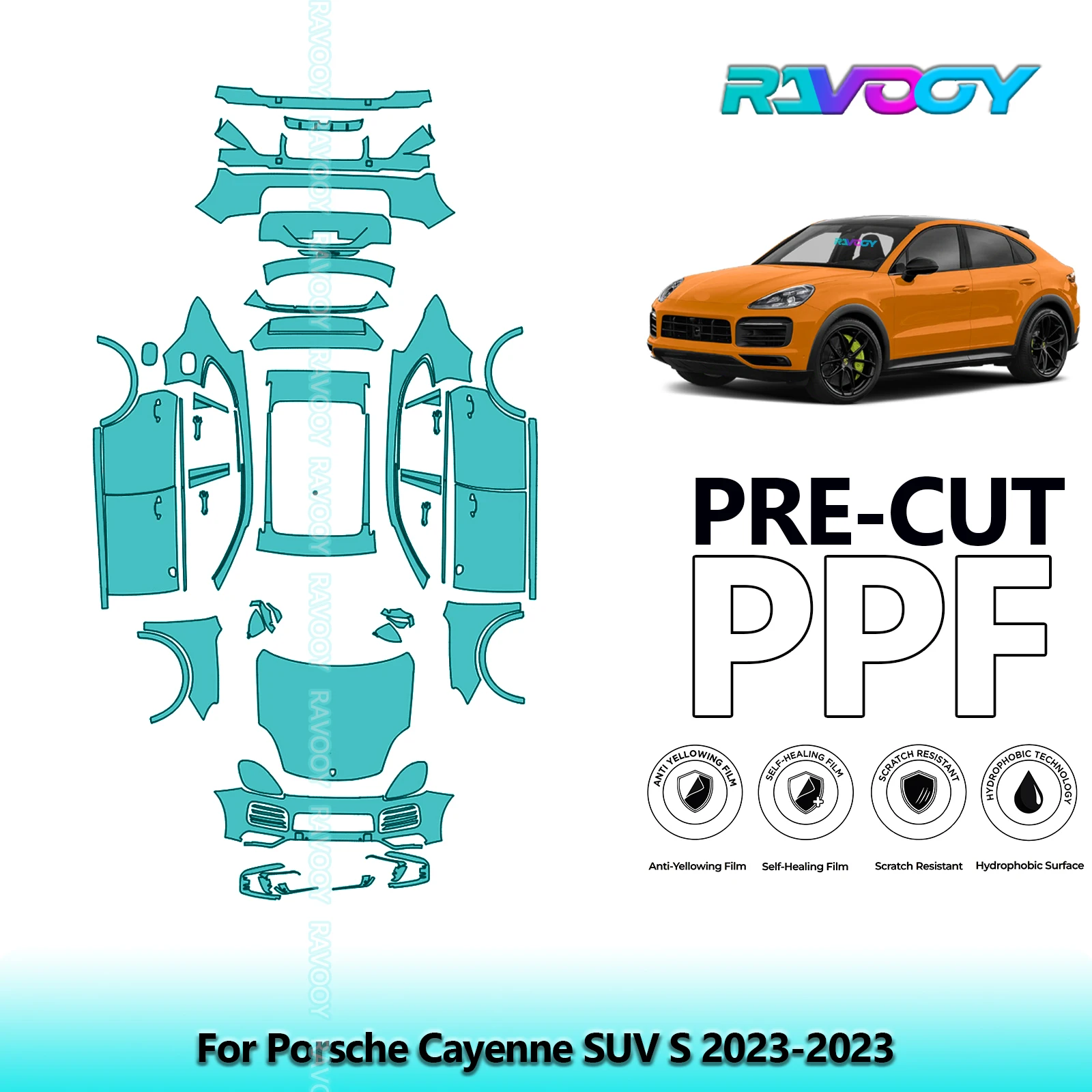 

8.5Mil Precut PPF Paint Protection Film Full Vehicle Clear Bra For Porsche Cayenne SUV S 2023-2023