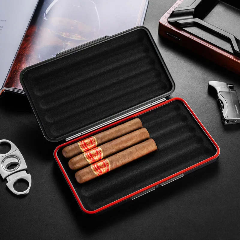 

5 Cigars Portable Humidor Lightweight Aluminum Alloy Sponge Liner