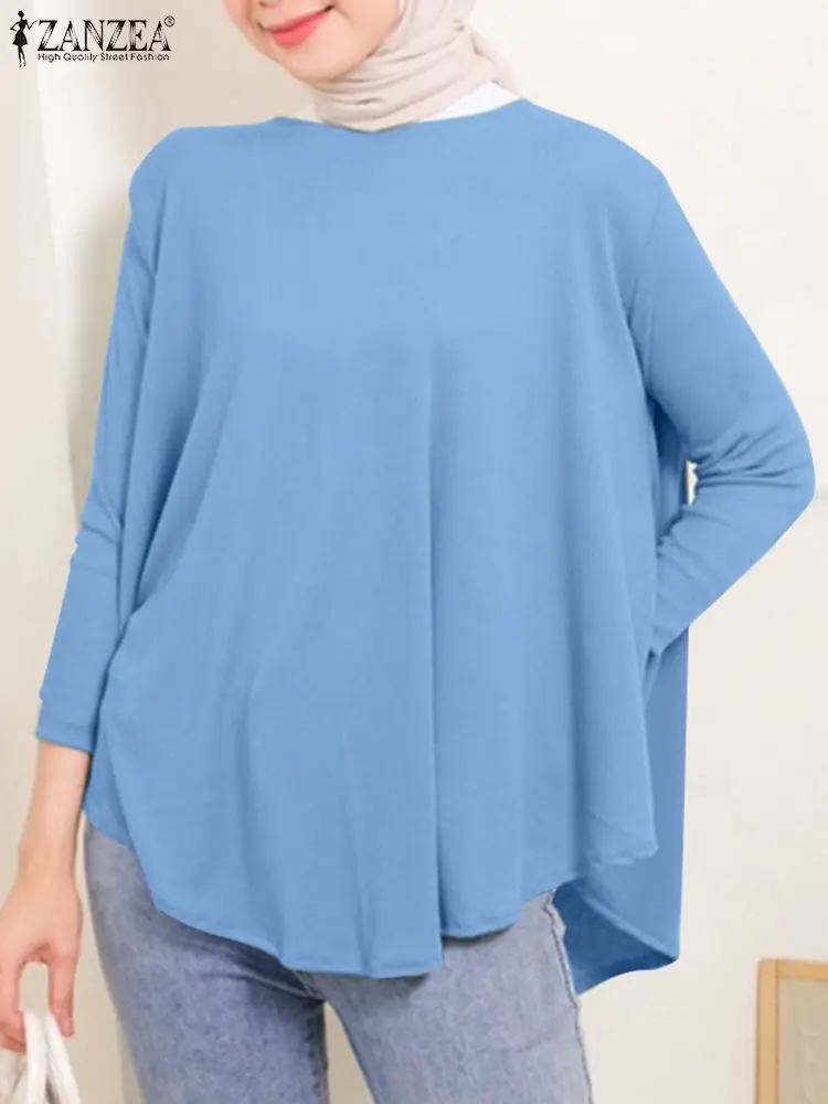 

Women Muslim Hijab Tops Elegant O Neck Long Sleeve Shirt Turkey Abaya IsIamic Clothing ZANZEA Autumn Blouses Casual Loose Blusas