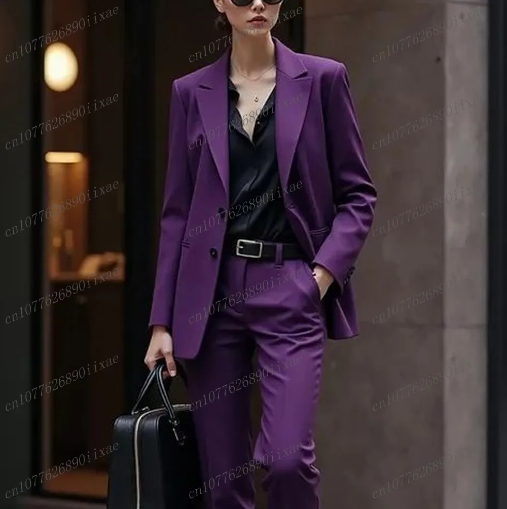 

New Purple Formal Women Suit Lady Business Office Tuxedos Mother Wedding Party Ladies 2 Piece Set Blazer Pants Customized