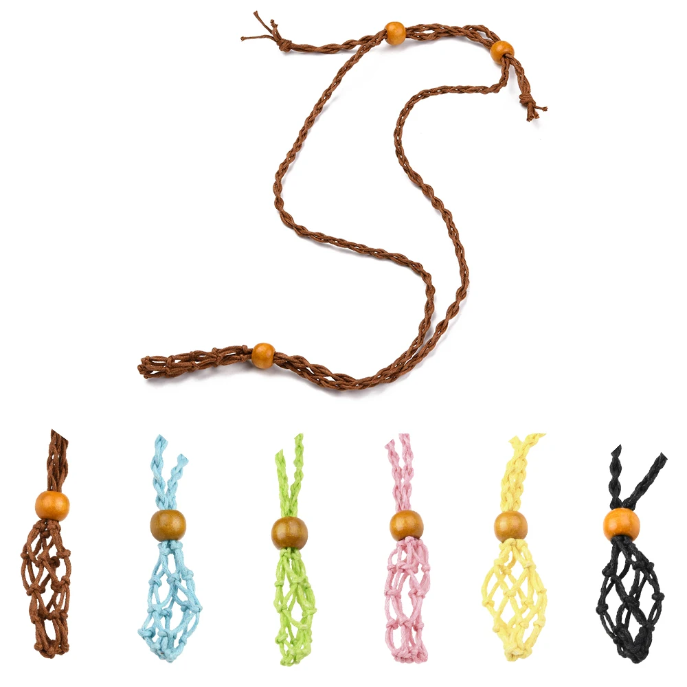 2pcs Adjustable Empty Stone Necklace Holder Waxed Cord Woven Netted Cage Macrame Pouch Healing Chakra Yoga DIY Jewelry Making