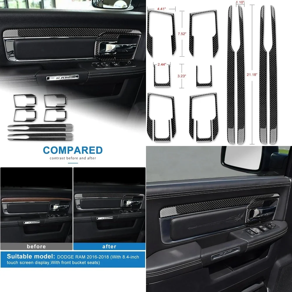 

Carbon Fiber Interior Trim Accessories Black Door Panels Frame Cover for Dodge Ram 1500 2500 3500 2016 2017 2018 Car Accessories