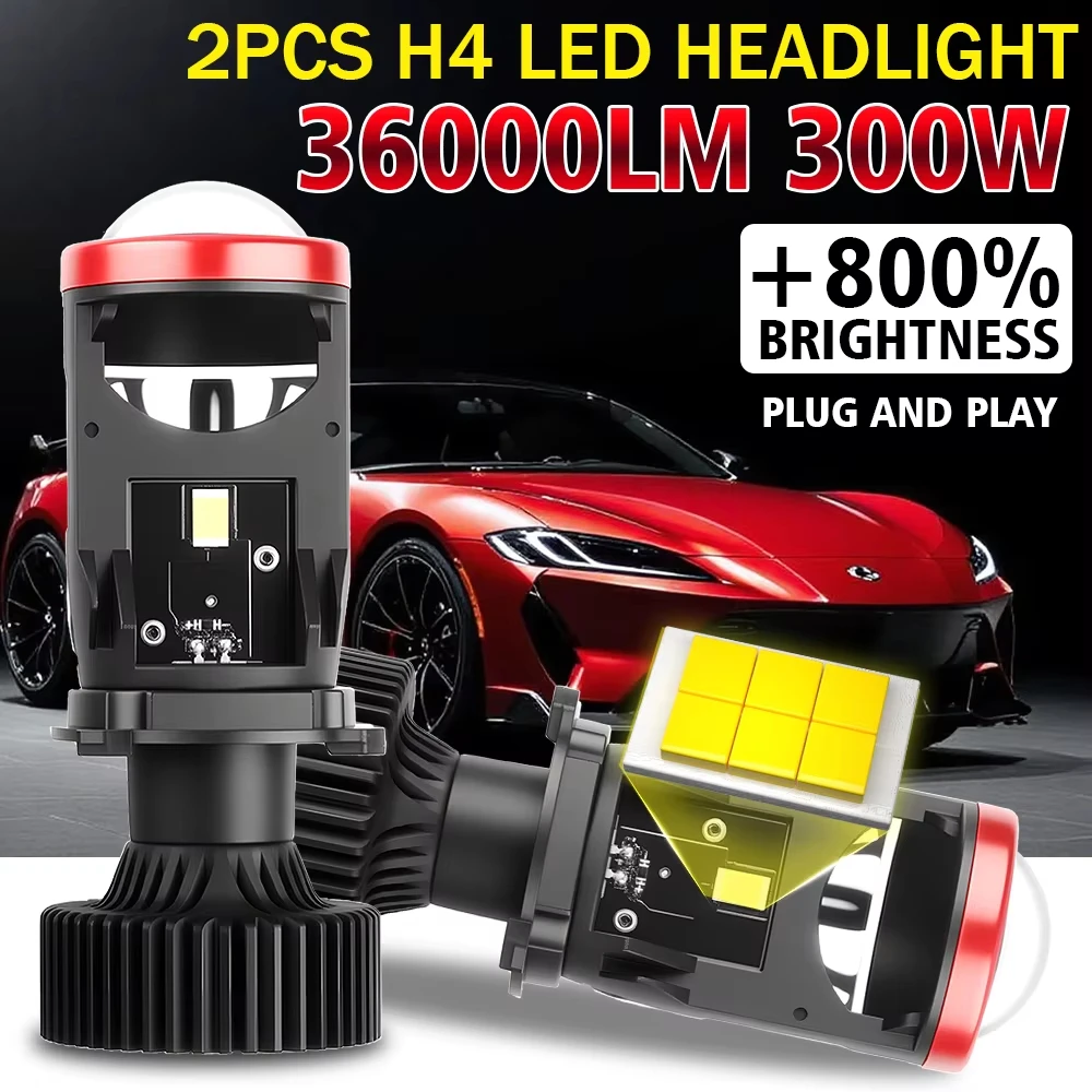 

2pcs H4 LED Projector Mini Lens Headlight Bulb High Low Beam Turbo Fan Car Headlamp Auto Lamp 12V For Motorcycle Ultra Bright