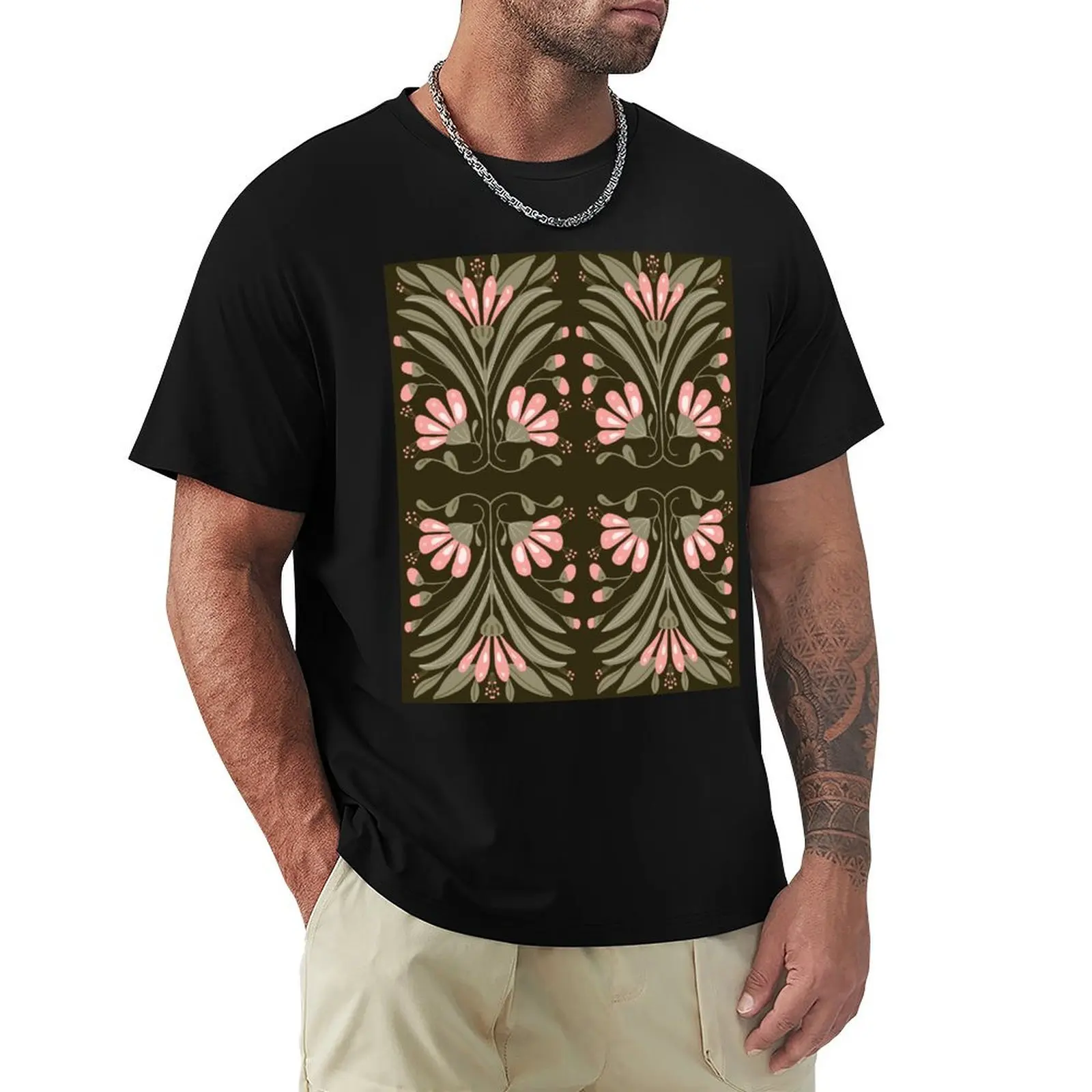 Pink Nouveau Floral Design T-Shirt cotton graphic tees customizeds oversized t shirt cheap stuff shirts graphic tee men