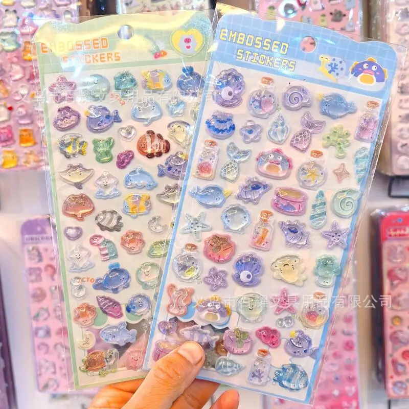 Ocean 3D Relief Ocean Shells 3D Crystal Stickers Cartoon Sticker Phone Case Decoration Kawaii Birthday Gifts for Boys and Girls view 2