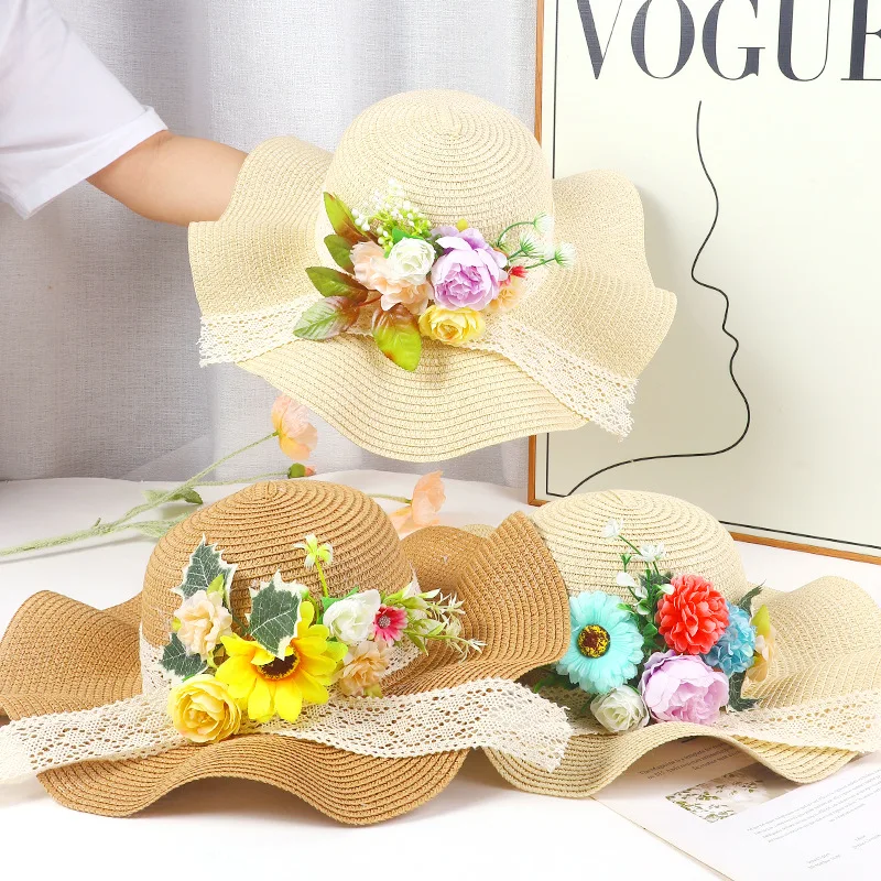 Benutzerdefiniertes Blumen-Strohhut-Set im französischen Stil, Hut mit getrockneten Blumen, Muttertag