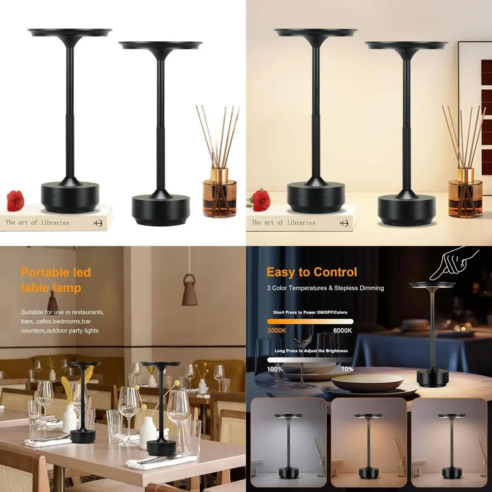 

Комплект из 2 перезаряжаемых светодиодных настольных ламп, аккумулятор емкостью 5200 мАч, 3-цветная сенсорная регулировка яркости, портативный для использования в помещении и на открытом воздухе (черный)