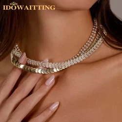 Bling 5A Cubic Zirconia CZ Paved For Women Gold Color Round Moon Shaped Geometric Classic Fashion Choker Necklace