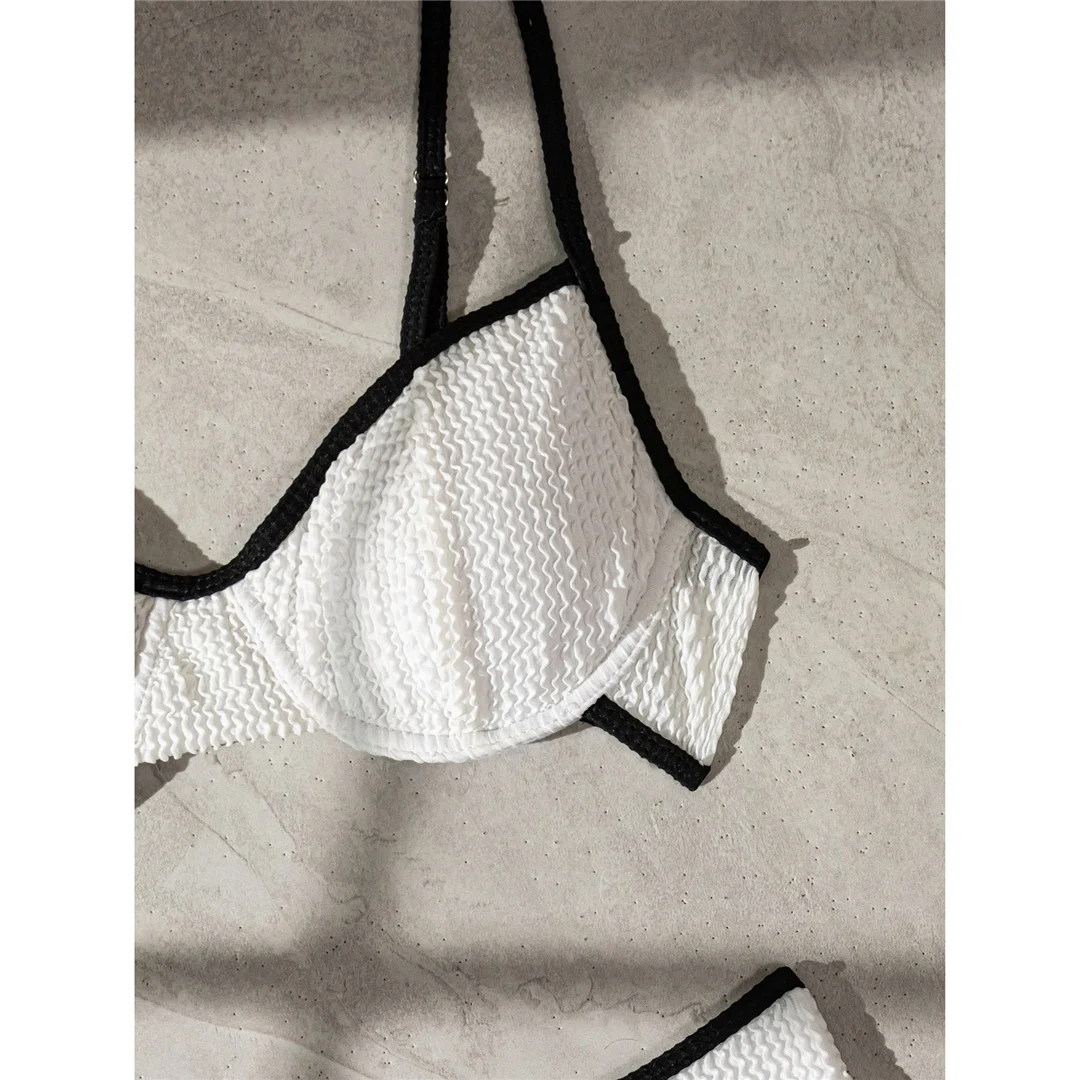 Gefältiger, geraffter, mit Bügel verstärkter Damen-Badeanzug, Bikini mit hoher Taille, zweiteiliger Bikini-Set, Badebekleidung, Badeanzug V5218 – Detail 12