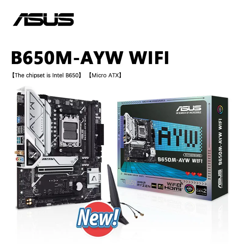 ASUS New B650M AYW WIFI AMD B650 يدعم سعة 96 جيجابايت AMD Ryzen ™   7000 8000 9000 سلسلة اللوحة الأم المقبس AM5