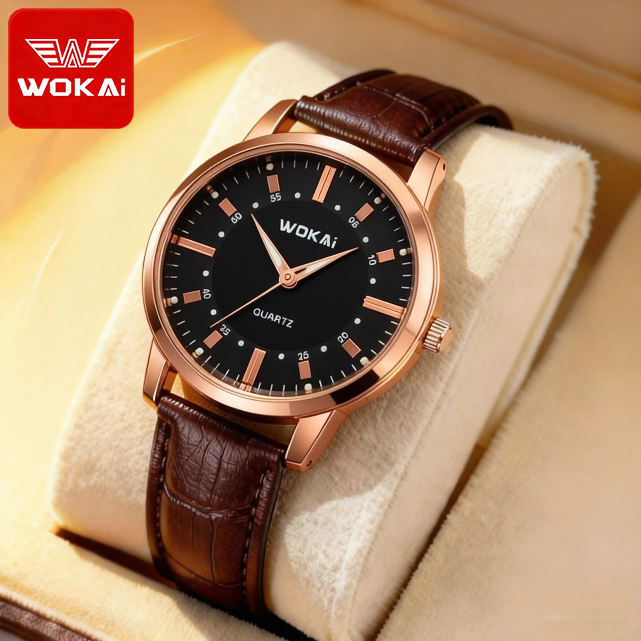 

WOKAI high quality fashion waterproof quartz band waterproof Wrist watch Business Green Three Eyes Student Clock retro