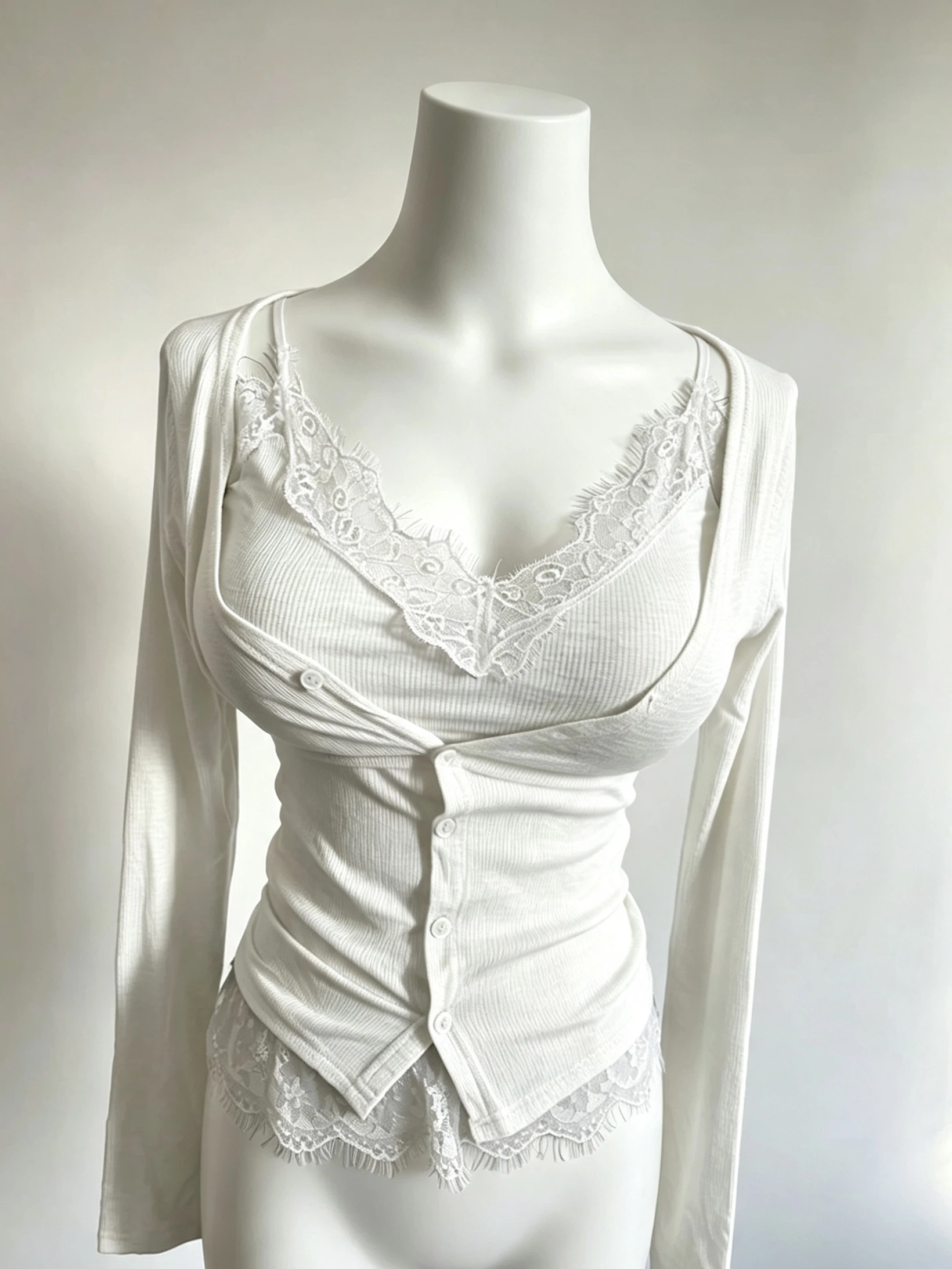 Sexy Lace Strap Vest Cardigan Set Women's Pure Desire Flavor 3 Colors Commute Style Moisture Wicking Long Sleeve V-Neck T-Shirt