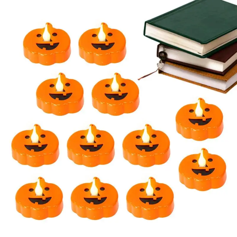 Halloween LED Pumpkin Lights 12pcs Jack O'Lantern Battery Operated Lamps Flameless Candle Festival Decor Light For Halloween