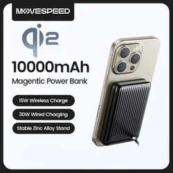 MOVESPEED P03 Qi2 magnetische powerbank 10000 mAh 15 W draadloze draagbare oplader met standaard Powerbank voor Magsafe voor iPhone 16 15