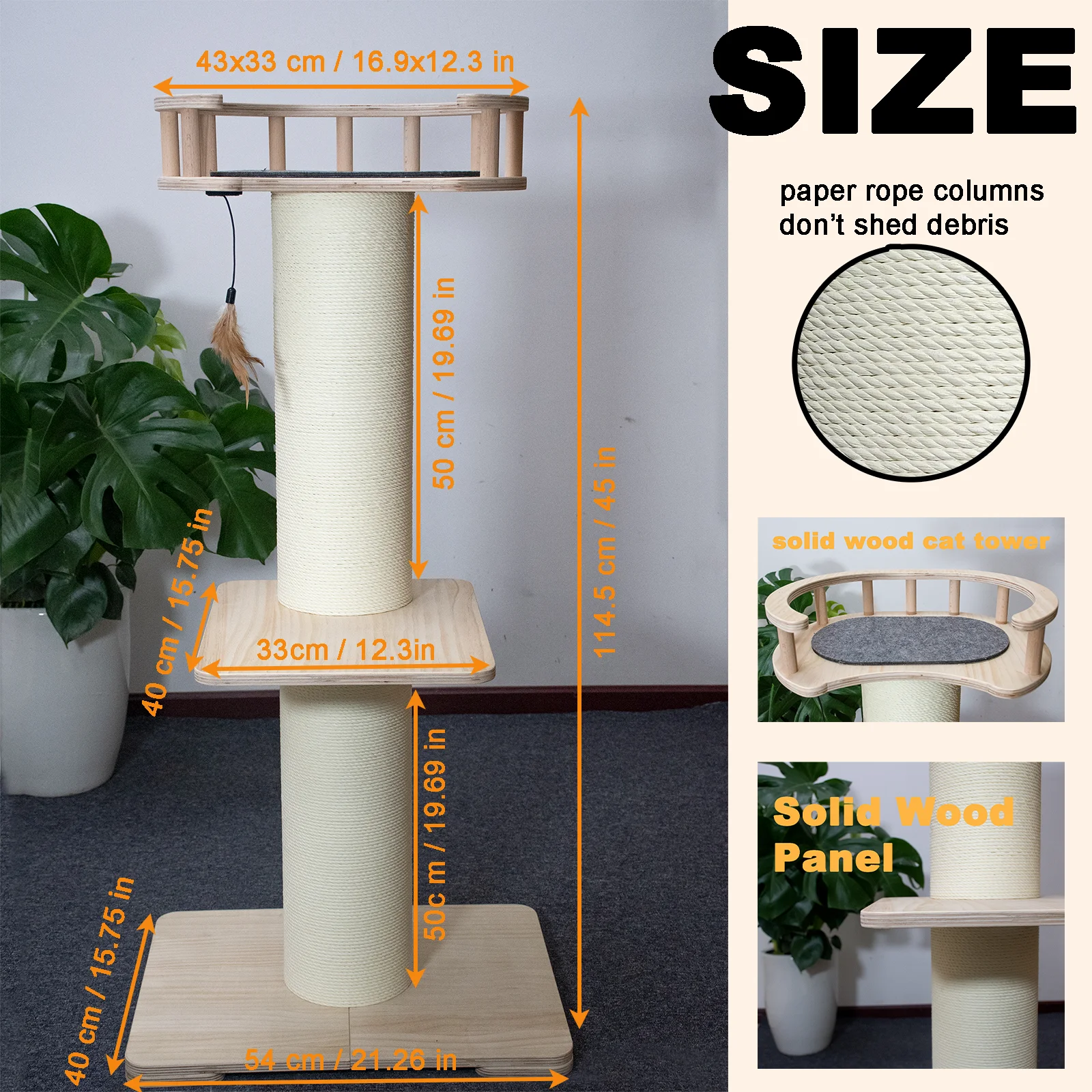 

Cute Cat Tree Cat Tower with 6.3” Thick Poles Cat Fence Perch Sisal Scratching Posts with Jumping Platform Pedal