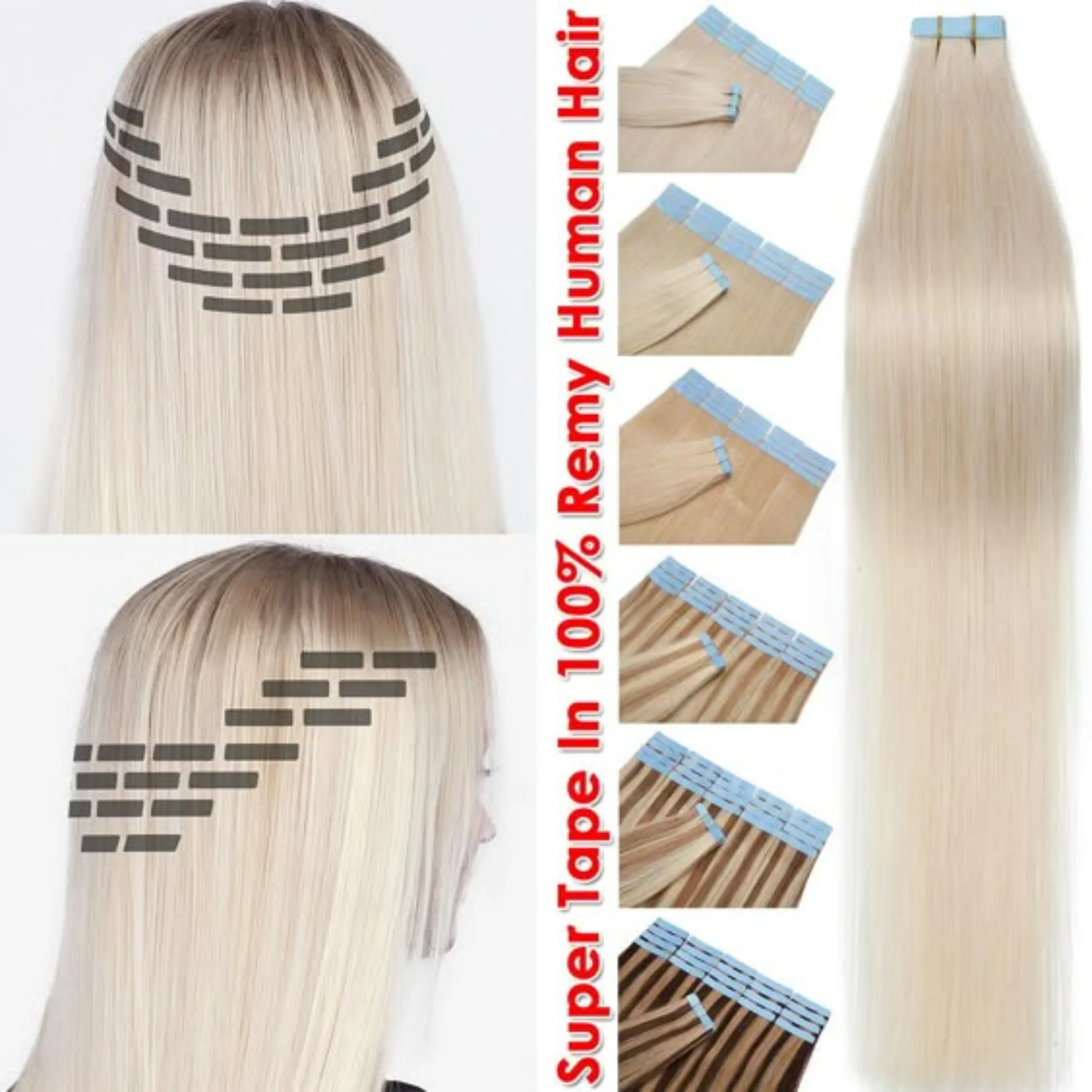 DESHI Tape in Hair Extensions Human Hair Real Natural Remy Hair Straight Seamless Skin Weft For Women Balayage 20Pcs Long Hair