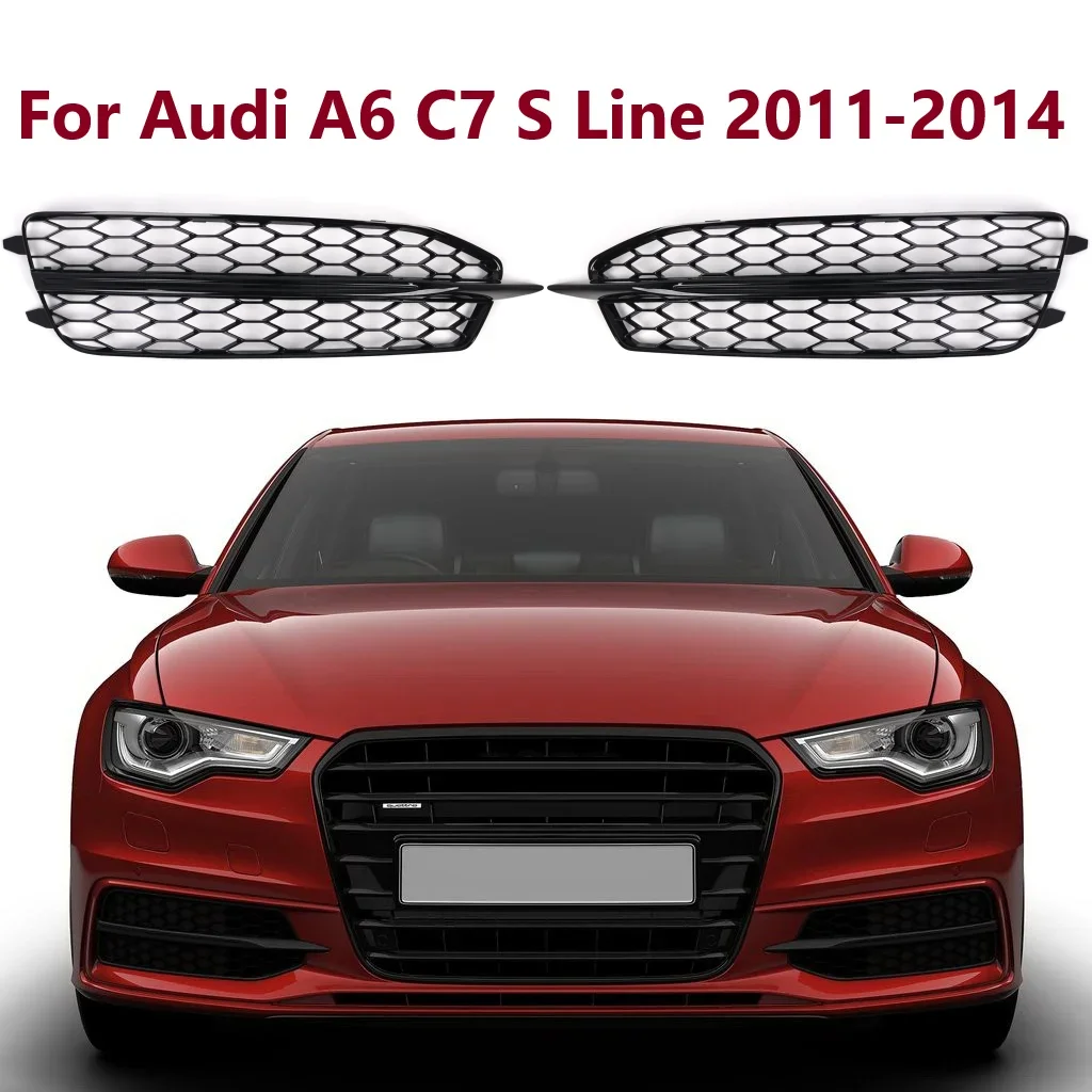 Auto Front Bumper Fog Light Grille, Honeycomb Hex Grill Capa, Gloss Preto, Fit para Audi A6, C7, S Line S6, 2011, 2012, 2013, 2014