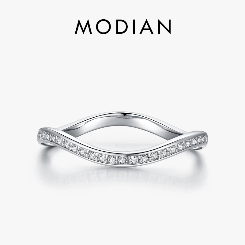 Modian 925 srebrny geometryczny skręcony lśniący cyrkon pierścień dla kobiet prosty ślub zaręczyny oświadczenie Fine Jewelry