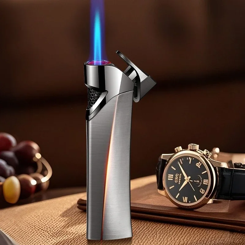 

New Metal Ultra-thin Inflatable Lighter Windproof Blue Flame Butane Gas Portable Lighter Cigarette Accessories Men's Small Tool
