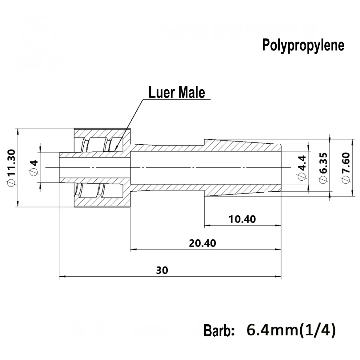 50pcs/lot 1/4inch-Barb Female or Male Luer Tapered Syringe Fitting (polyprop) ,Luer Lock  Tapered Connector