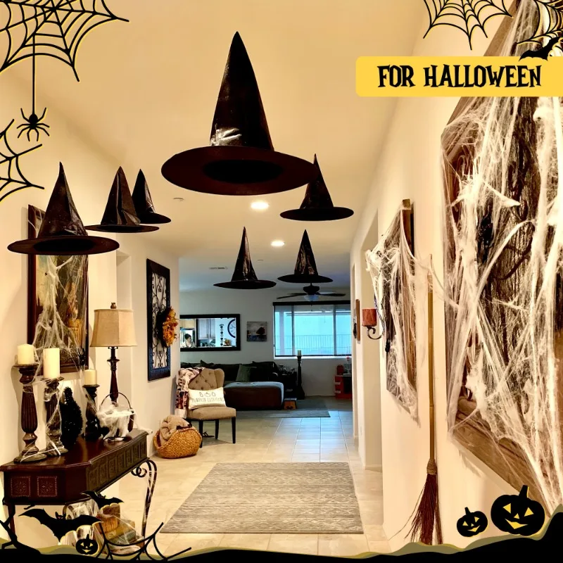 6-96Pcs Floating Witch Hats & Bat Cutouts, Lightweight Halloween Hanging Ornaments, Indoor Outdoor Haunted House Ceiling Decor