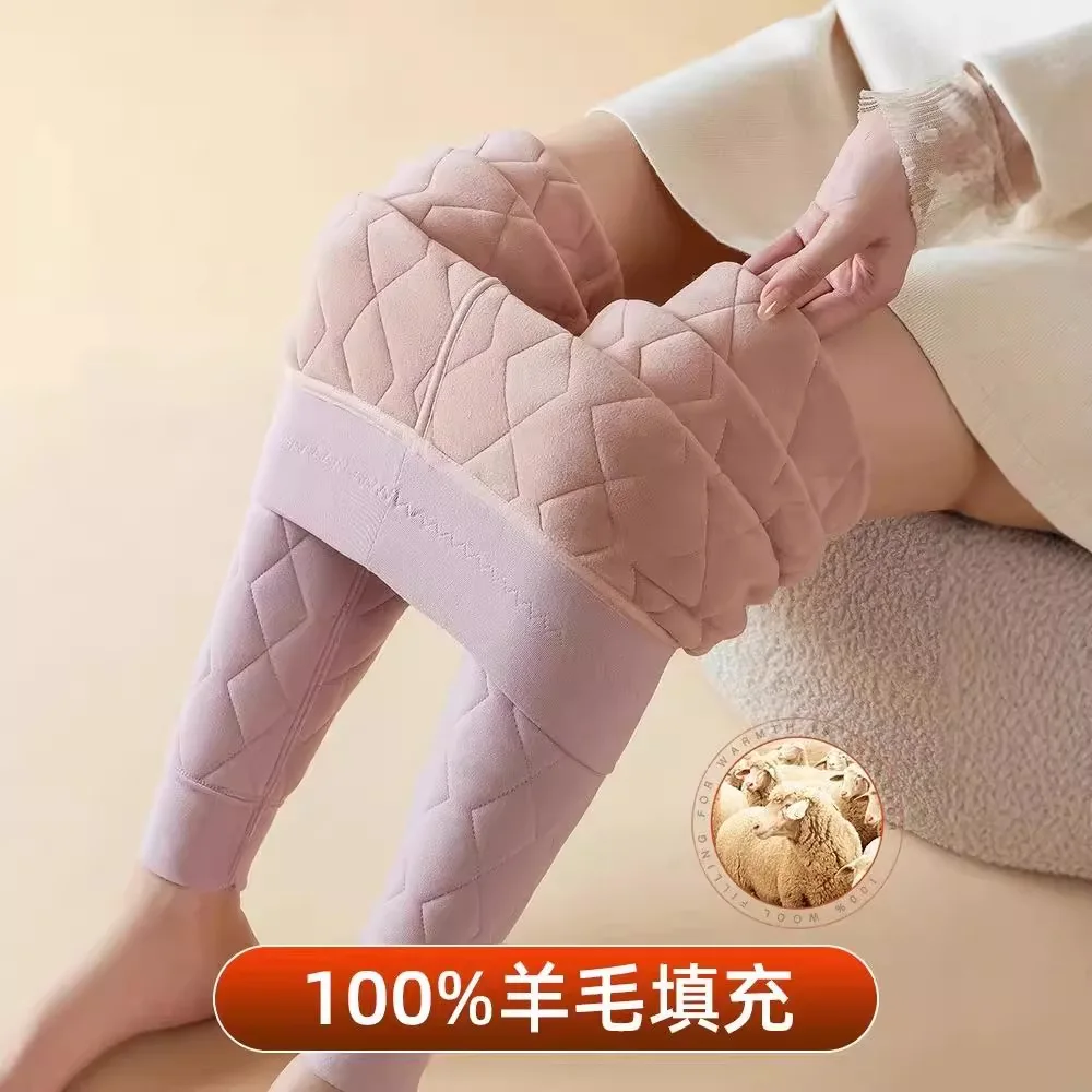 

Женские термобрюки из 100% шерсти с высокой талией, зимние толстые леггинсы на флисовой подкладке, женские лосины короткие женские PT-622