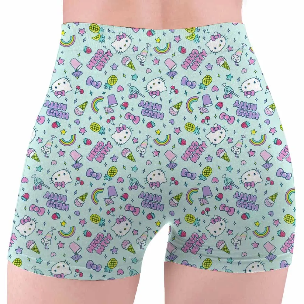 Yoga Shorts Hello Kitty print Tie Dye Push Up For Women High Waist quick-dry Fitness Workout Running Summer Cycling Sports Gym S