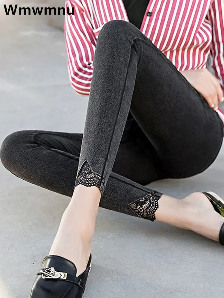 Czarne legginsy z wysokim stanem Spodnie jeansowe dla kobiet Nowy duży rozmiar 5xl Slim Legginsy ołówkowe Spodnie casualowe ze szwem Rozciągliwe spodnie legginsowe