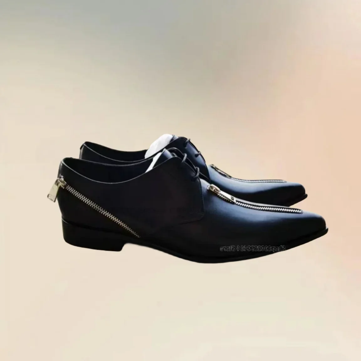 Mocasín negro con purpurina, zapatos de punta estrecha para hombre, decoración con cremallera a la moda, zapatos con cordones para hombre, zapatos Oxford informales de lujo novedosos para hombre