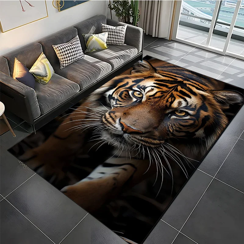 Vibrant Tiger Print Non-Slip Area Mat - Polyester, Machine Washable, Rectangular Home Decor Mat for Bedroom & Living Room, Featu