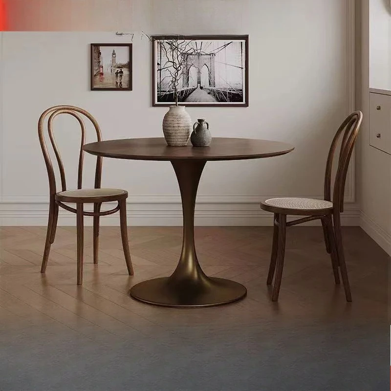 

Solid wood small round table French retro household small apartment coffee negotiation table walnut medieval tulip dining table