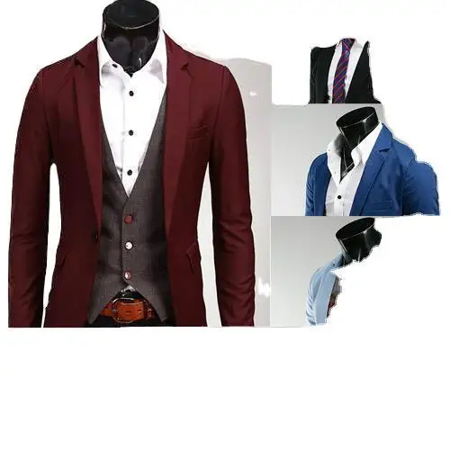 Męski, elegancki, casualowy garnitur w jednolitym kolorze, duży rozmiar, wygodny krój, klasyczny, długi rękaw, okrągły dół, płaszcz.