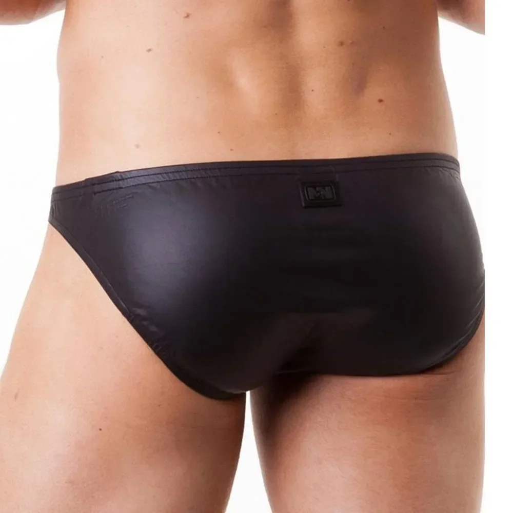 Men's Jockstrap Underwear Faux Leather Briefs G-string Thong Sexy Erotic Lingerie T-back Penis Pouch Bikini Metal Ring Homme