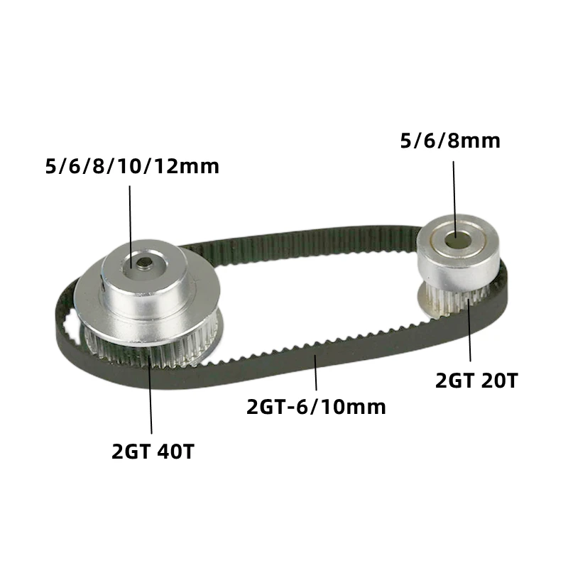 Poulie à courroie de distribution GT2 2 2gt, 40 dents, 20 dents, 5mm/6/8mm, réduction 2:1/1:2, largeur de la courroie 6mm pour imprimante 3D,