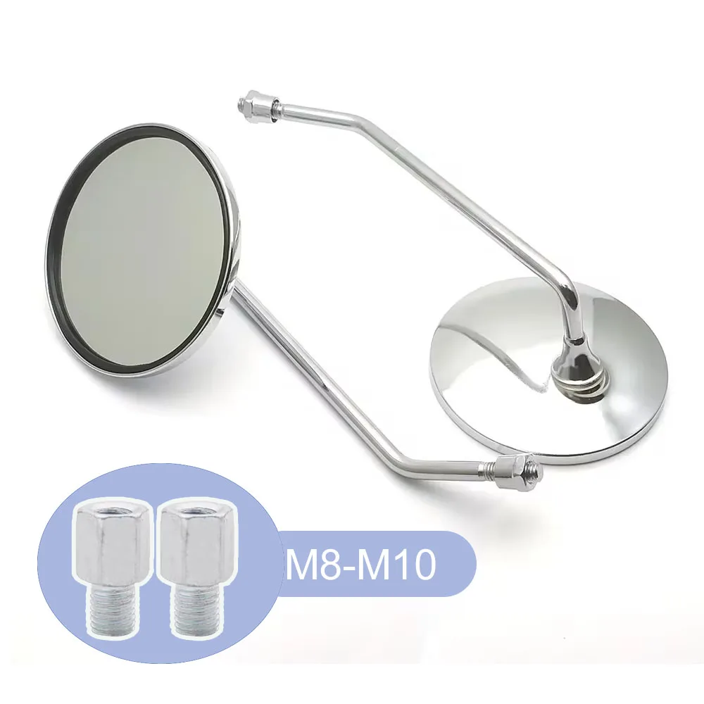 زوج كروم دراجة نارية سكوتر المرايا العالمي للدراجات النارية مرآة الرؤية الخلفية 8 مللي متر 10 مللي متر محول الموضوع المرايا المحدبة البيضاوية المستديرة