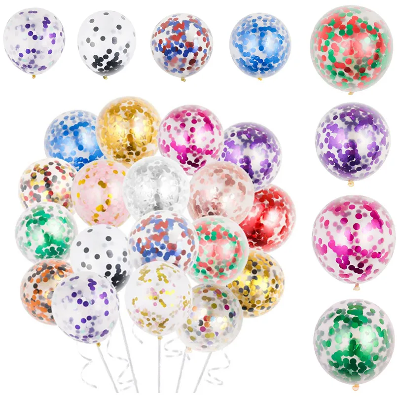 Ouro confete látex balões, 10pcs, 12 polegadas, brilho, transparente, hélio, para o casamento, chá de bebê, festa de aniversário, decoração