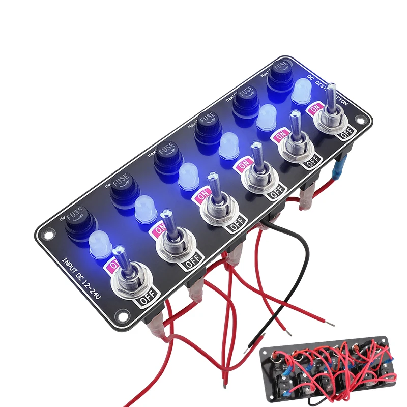 

12V 24V 6 Gang Rocker Switches Panel Accessories Replaceable Fuse Holder With Light For Camping Car Boat RV Van Yachts Trucks