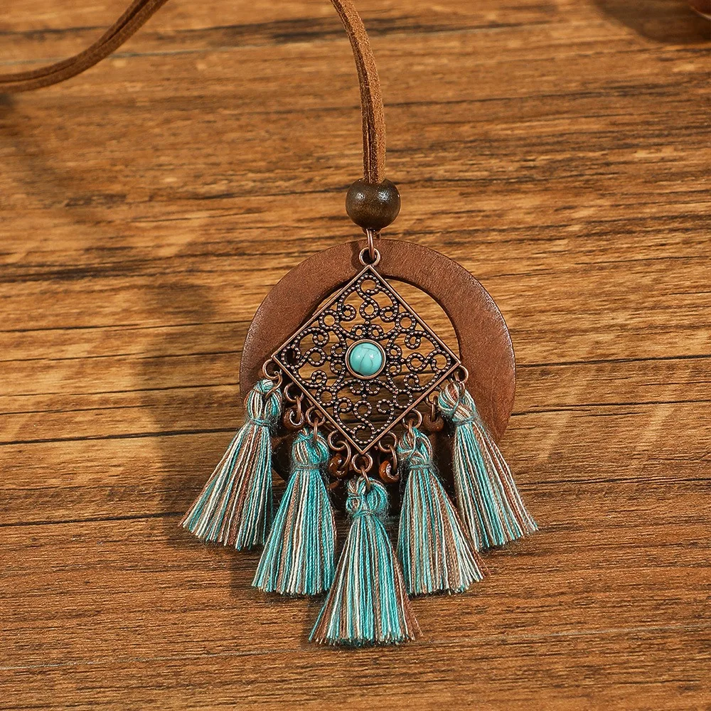 Fashion Ethnic Style Wooden Long Tassel Necklaces Bohmian Style Elegant Sweater Chain Daily Wear Originality Necklace