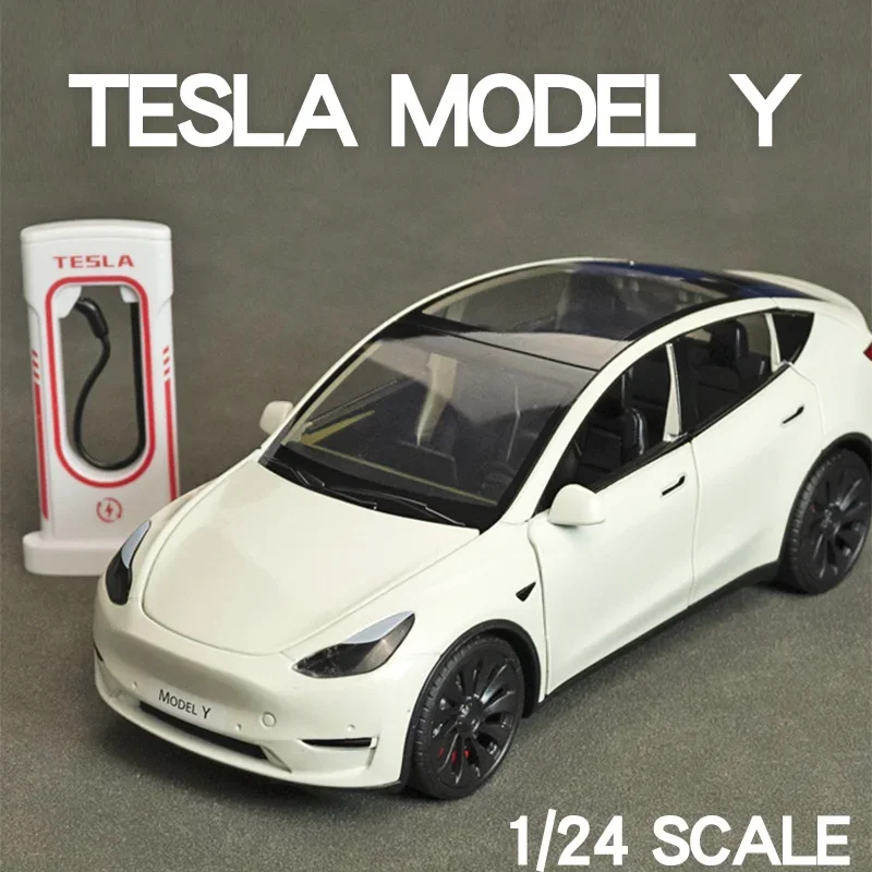 1:24 Tesla Model Y Model 3 Model S Metal Alloy Diecast Toy Car Model Sound And Light Children\'s Toy Collectibles Birthday Gifts