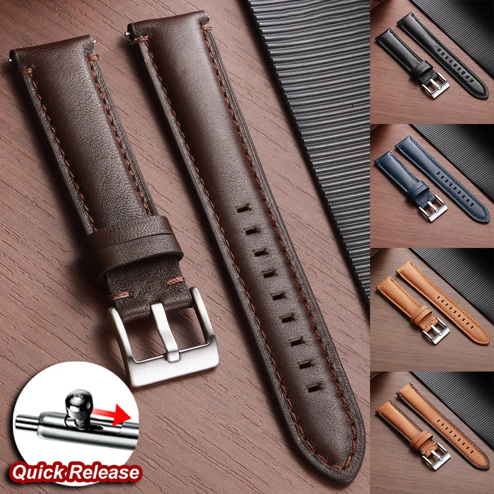 

Vintage Oil Wax Calfskin Leather Watchband Quick Release Wrist Strap with Silver Buckle 20mm 22mm 24mm Black Brown Blue Bracelet