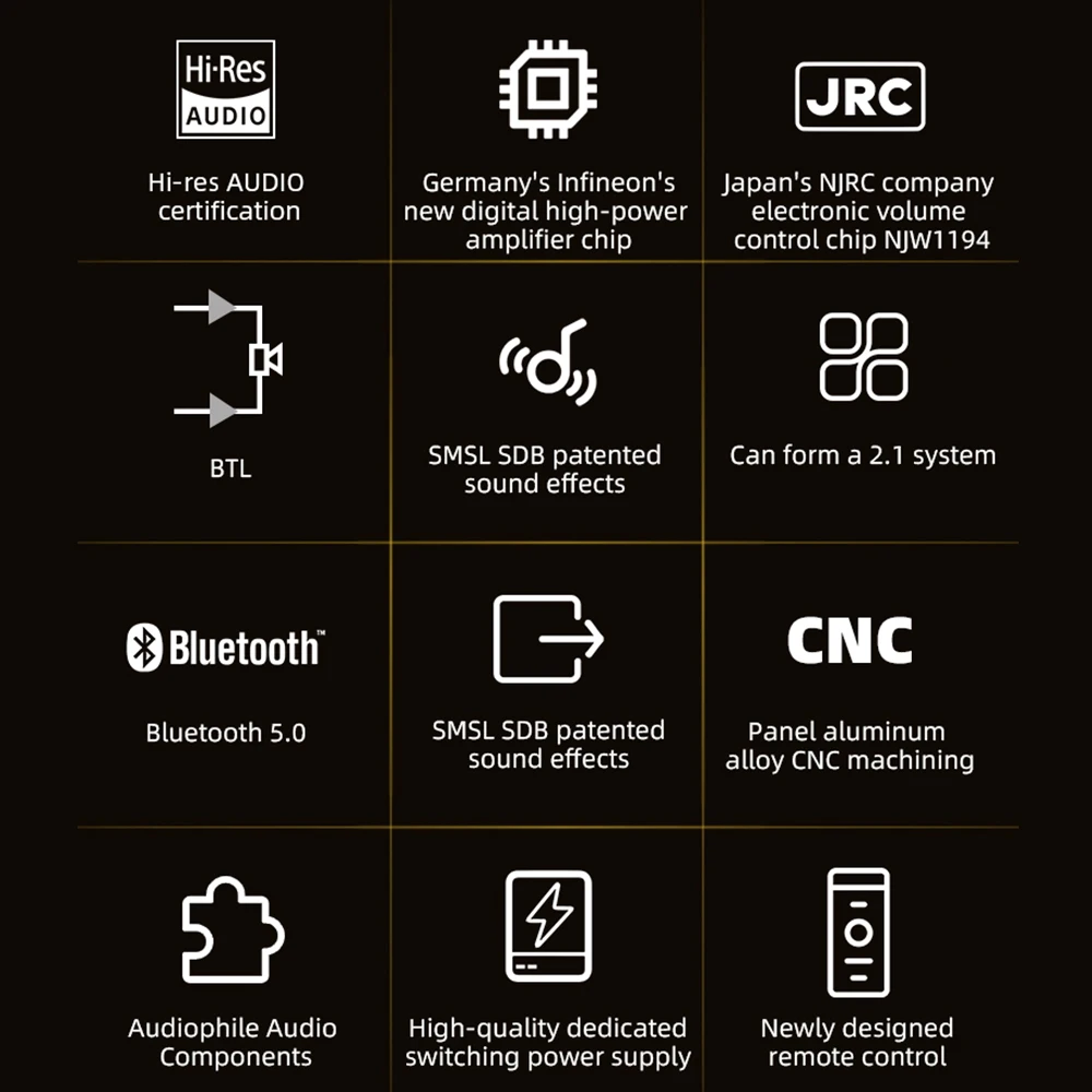 Smsl a300 bluetooth power fone de ouvido amplificador amp 8 modos eq 4ohm/165w * 2 saída de alta potência com controle remoto