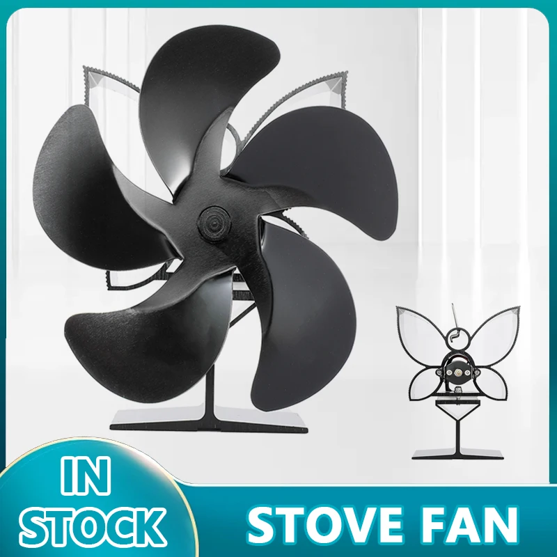 

Heat Powered Stove Fan With 5 Blades Log Wood Burner Eco Friendly Fan Quiet Home Black Fireplace Fan Efficient Heat Distribution