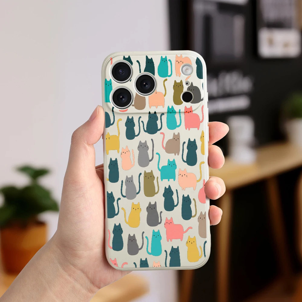 حافظة هاتف ملونة على شكل قطة لهاتف آيفون 17 ProMax 17 Air 16 15 14 13 12 11 Pro Max XS Max7 8 Plus 16e 16 Plus غطاء من البولي يوريثان