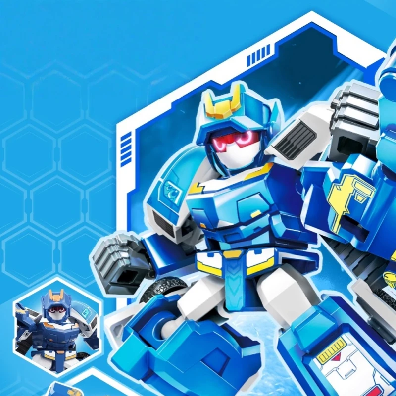 SEMBO METAL CARDBOT اللبنات الأزرق شرطي تجميعها نموذج الحلي الرسوم المتحركة الطرفية لعب الأطفال هدية عيد ميلاد